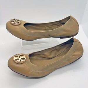 Tory Burch Claire Tan Leather Ballet Flat Travel Shoes size 7